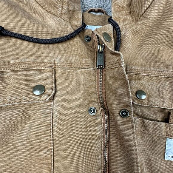 Carhartt Sherpa Lined Utility Jacket Washed Duck Mens XL Regular Beige Workwear - Picture 8 of 11